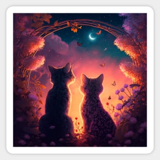 Adorable Two Cats Looking At Sunset Sticker